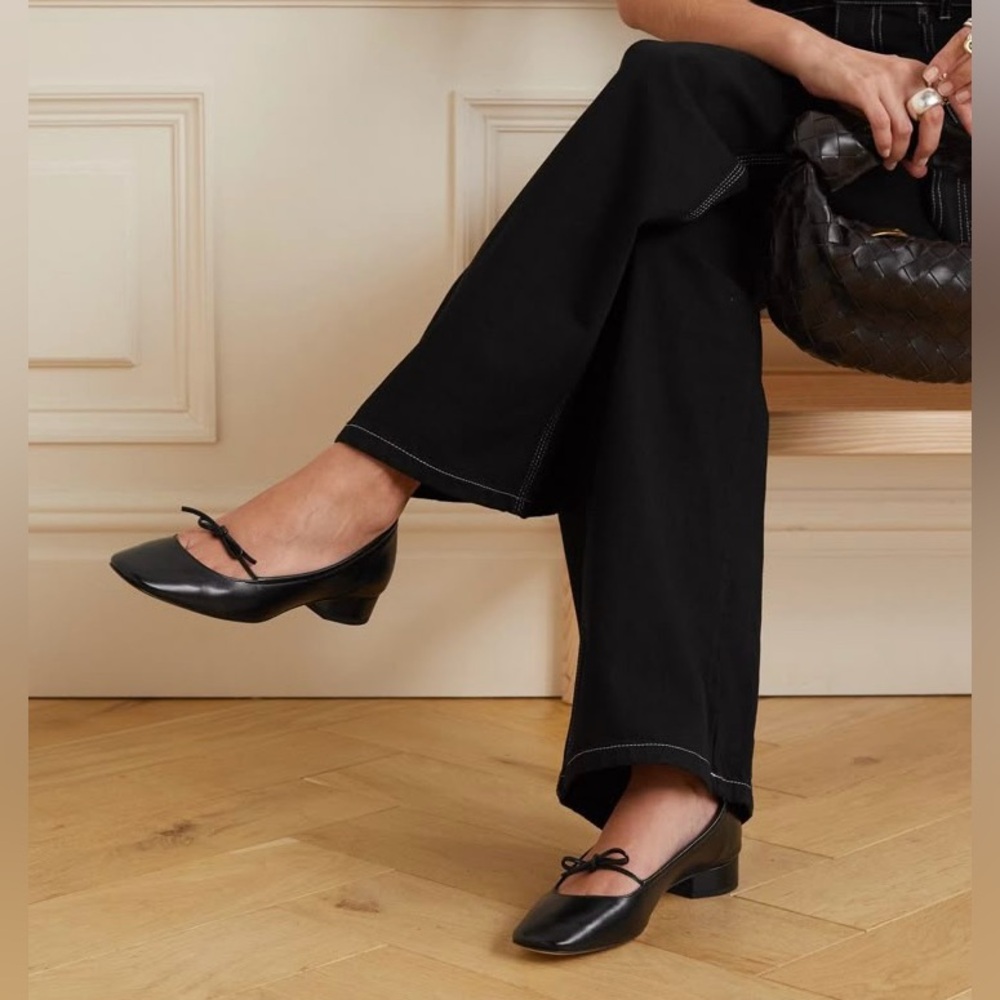 Aeyda Black Leather Ballet Heel Pumps